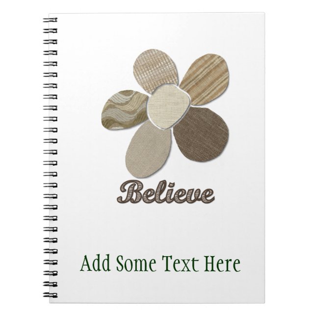 BELIEVE Fabric Flower Collage Notebook (Front)