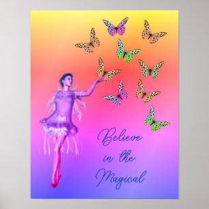 Believe Fairy Butterflies Inspirational     Poster