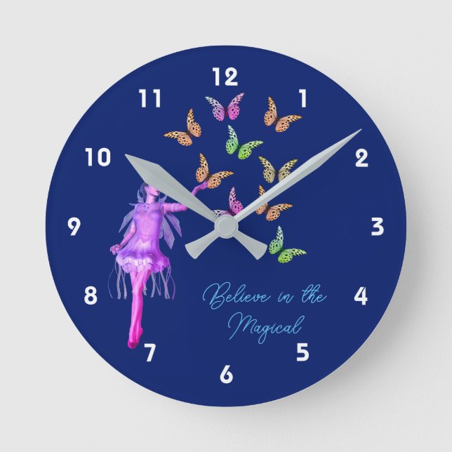 Believe Fairy Butterflies Inspirational        Round Clock (Front)