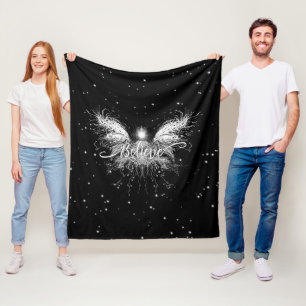 Believe Fairy Starlight Fantasy Black Fleece Blanket