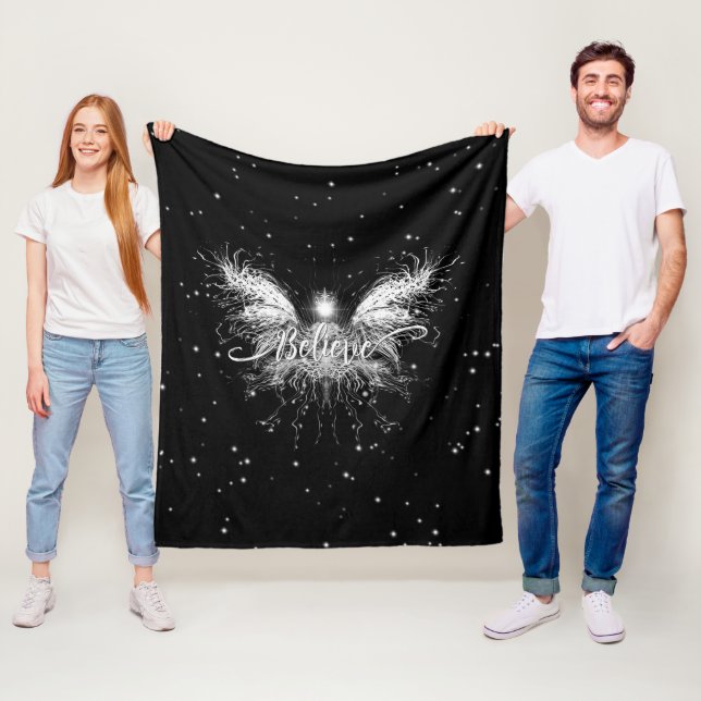 Believe Fairy Starlight Fantasy Black Fleece Blanket (In Situ)