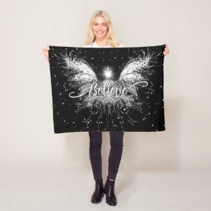 Believe Fairy Starlight Fantasy Black Fleece Blanket
