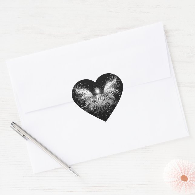 Believe Fairy Starlight Fantasy Black Heart Sticker (Envelope)