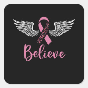 Believe Faith Breast Cancer Awareness Christian Square Sticker