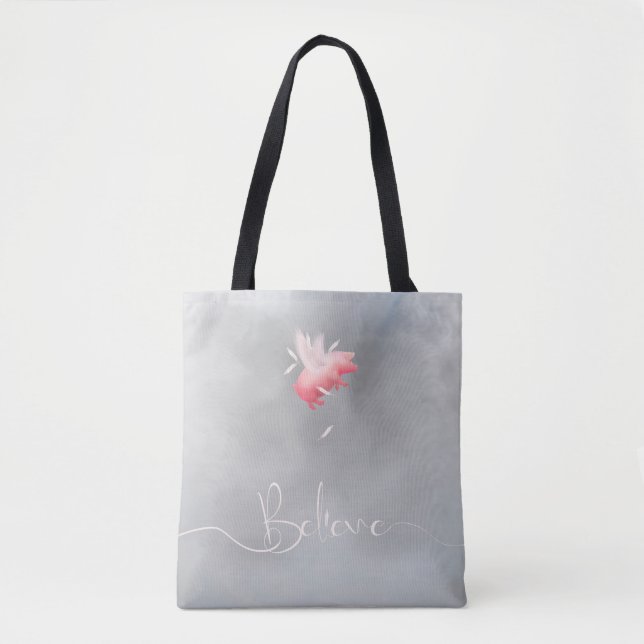 Believe-Falling Pig Feathers Tote Bag (Front)