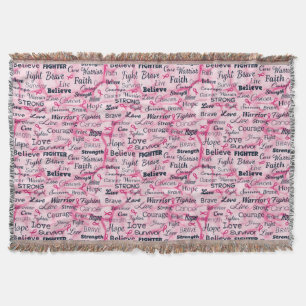 Believe Fighter Live Strong Pink Fringed  Throw Blanket