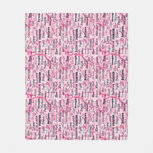 Believe Fighter Live Strong Pink Typography Fleece Blanket (Front)