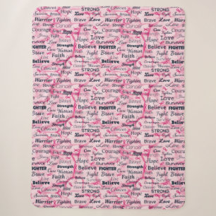 Believe Fighter Live Strong Pink Typography Sherpa Blanket