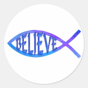 Believe Fish- Blue Classic Round Sticker