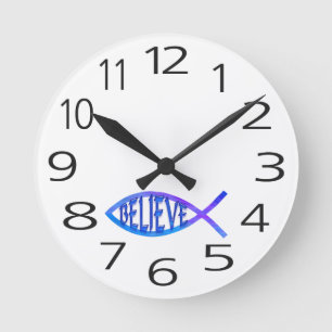 Believe Fish- Blue Round Clock