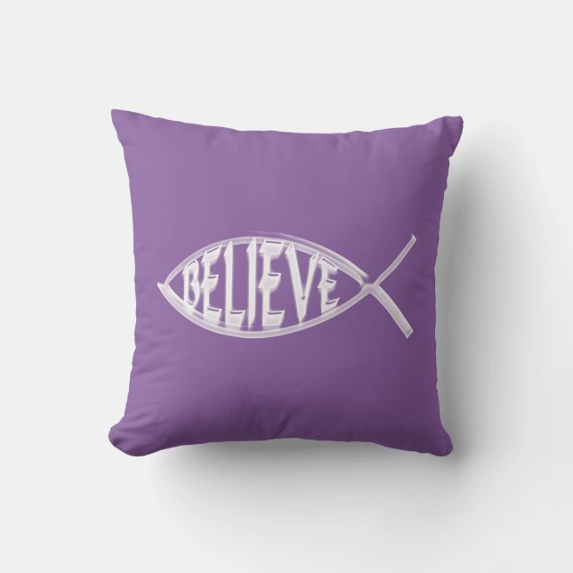 Believe Fish Lavender Cushion (Front)