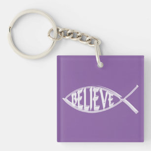 Believe Fish Lavender Key Ring