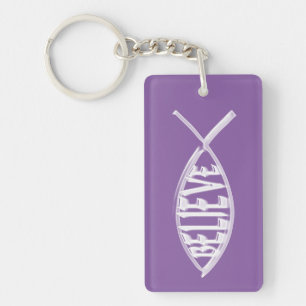 Believe Fish Lavender Key Ring