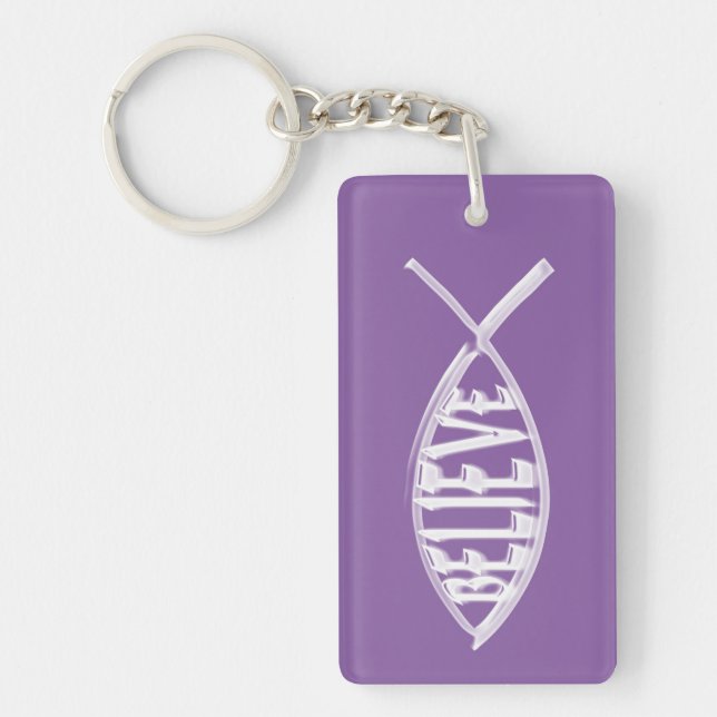 Believe Fish Lavender Key Ring (Front)
