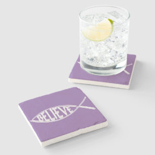 Believe Fish Lavender Stone Coaster
