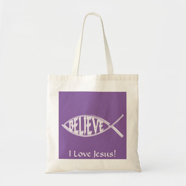 Believe Fish Lavender Tote Bag (Front)