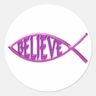 Believe Fish- Pink Classic Round Sticker