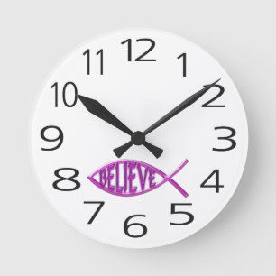 Believe Fish- Pink Round Clock