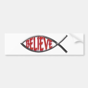Believe Fish- Red Bumper Sticker