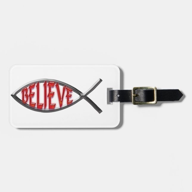 Believe Fish- Red Luggage Tag (Front Horizontal)