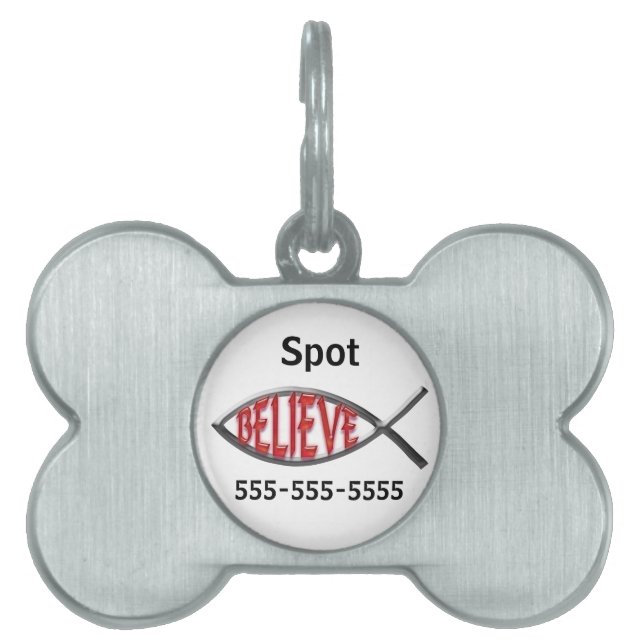 Believe Fish - Red Pet Name Tag (Front)
