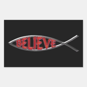 Believe Fish - Red Rectangular Sticker
