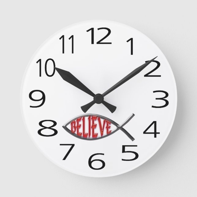Believe Fish- Red Round Clock (Front)