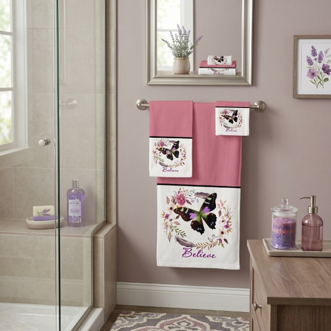 Believe floral wreath bath towel set (Creator Uploaded)