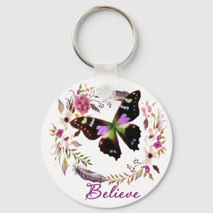 Believe floral wreath key ring