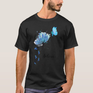 Believe Flower Butterfly Blue Ribbon Diabetes Awar T-Shirt