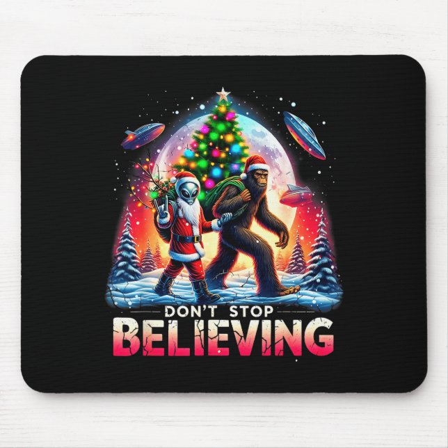 Believe Funny Alien And Santa Christmas Design  Mouse Mat (Front)