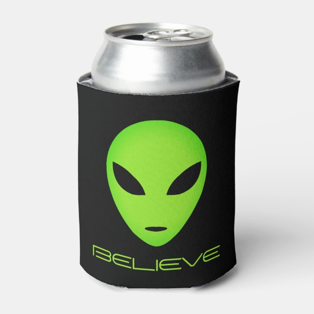 Believe Funny green alien head custom can cooler (Can Front)