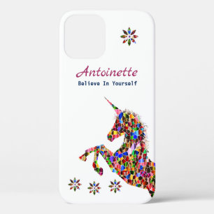 Believe Glitter Magical Unicorn Flower Personalise iPhone 12 Case