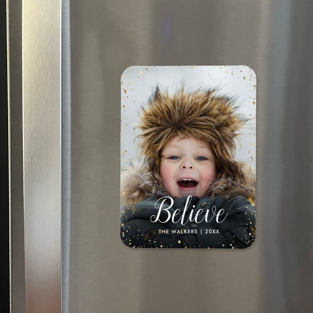 Believe | Glitz Faux Glitter Photo Overlay Magnet (Creator Uploaded)