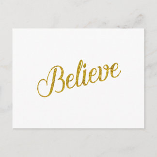 Believe Gold Faux Glitter Metallic Inspirational Postcard