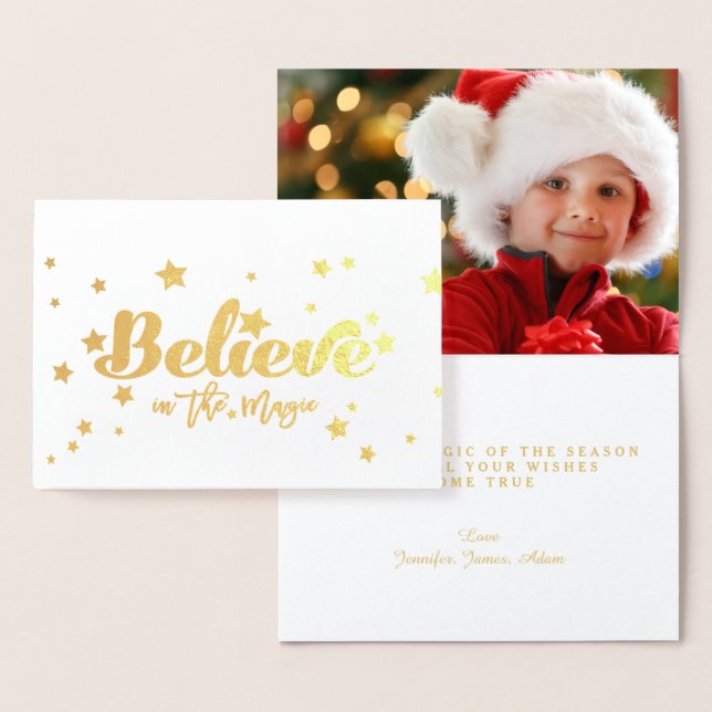 Believe Gold Foil Christmas Holiday Photo Foil Card (Display)