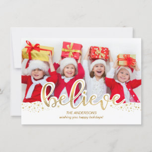 Believe Gold Foil Effect Christmas Holiday Photo