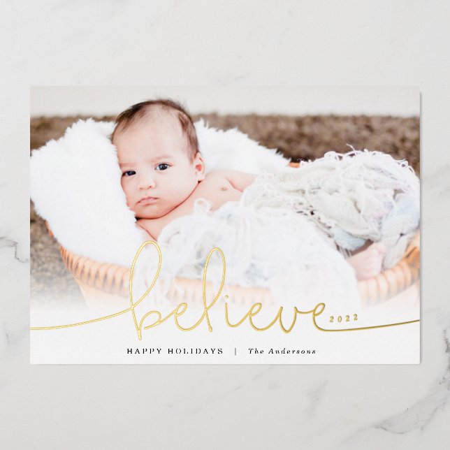 Believe Gold Foil Holiday Card (Front)
