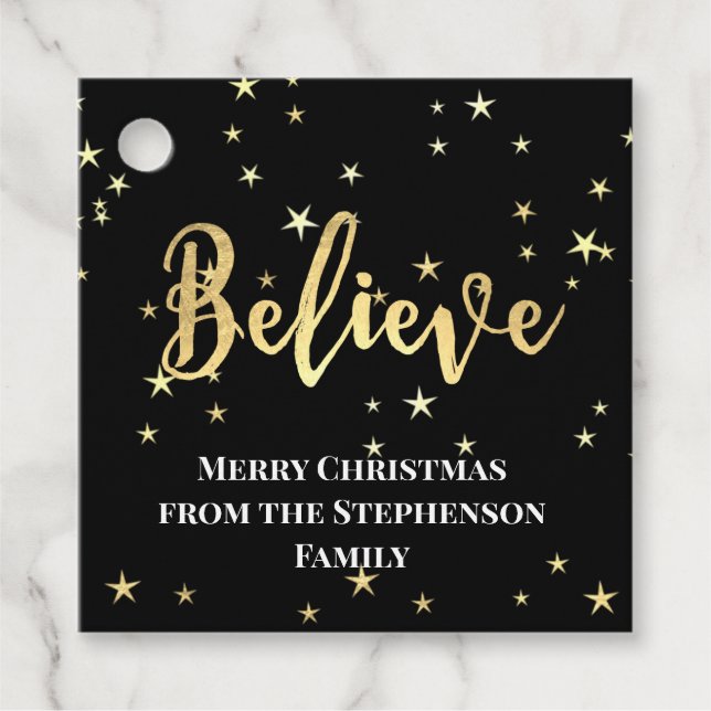 Believe Gold Stars Christmas Gift Tag (Front)
