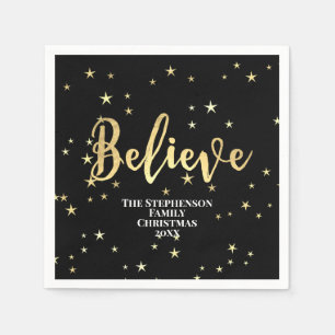 Believe Gold Stars Christmas Napkin