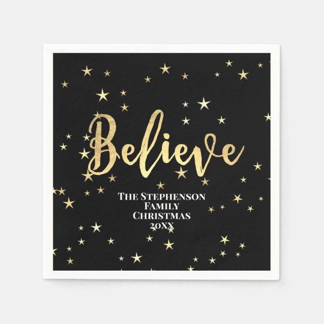 Believe Gold Stars Christmas Napkin (Front)