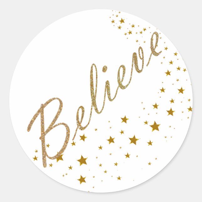 Believe Gold Stars Christmas Stickers (Front)