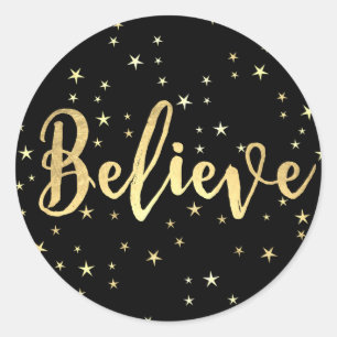 Believe Gold Writing Christmas Envelope Seal or