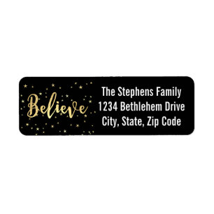 Believe Gold Writing Christmas Return Address