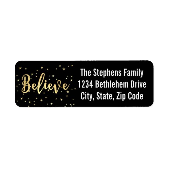 Believe Gold Writing Christmas Return Address Return Address Label