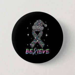 Believe Green Teal Nk Ribbon Xmas Metastatic Breas 6 Cm Round Badge