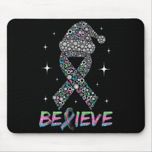 Believe Green Teal Nk Ribbon Xmas Metastatic Breas Mouse Mat