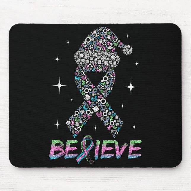 Believe Green Teal Nk Ribbon Xmas Metastatic Breas Mouse Mat (Front)