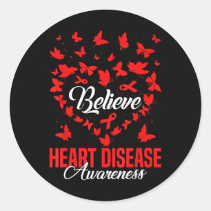 Believe Heart Disease Awareness Month Red Butterfl Classic Round Sticker