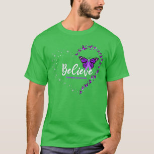 Believe Heart Purple Ribbon Overdose Awareness T-Shirt